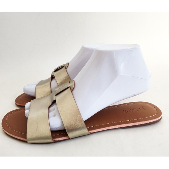 J Crew Faux Vegan Leather Slide Sandal Women's Sz 9 Metallic Gold Minimalist EUC - Picture 4 of 8